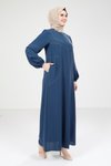 İndigo Tesettür Ferace - Çizgi Detaylı Cepli