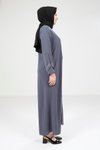 Koyu Gri Kol Yırtmaçlı Ferace