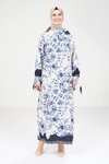 Lacivert Beyaz Batik Desenli Tesettür Elbise