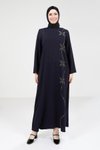 Lacivert Kelebek Taşlı Lacivert Elbise 9316