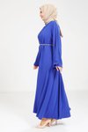 Saks Mavi Taş Kemerli Tesettür Elbise