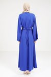 Saks Mavi Taş Kemerli Tesettür Elbise
