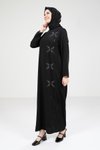 Siyah Kelebek Taşlı Siyah Elbise 9316