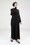 Siyah Kelebek Taşlı Siyah Elbise 9316