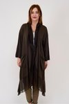 Koyu Kahve Oversize İpek Detaylı Uzun Hırka