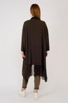 Koyu Kahve Oversize İpek Detaylı Uzun Hırka
