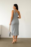 Gri Tek Omuz Midi Elbise