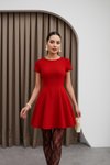 Red Flared Skirt Crepe Mini Dress
