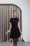 Black Crepe Fabric A-Line Mini Dress
