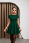 Green Crepe Flared Mini Dress