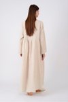 Krem Keten Salaş Uzun Kollu Cepli Elbise
