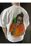 Beyaz Baskılı Oversize Unisex Tişört