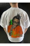 Beyaz Baskılı Oversize Unisex Tişört