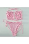 Pembe Brazilian Büzgülü Bağlamalı Straplez Bikini Takım