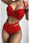 Kırmızı Çapraz Kesim Destekli Bikini Takımı Tel Balen