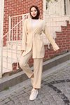 Bej Cep Detaylı Tesettür Kimono Takım