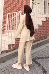 Bej Cep Detaylı Tesettür Kimono Takım