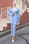 Cep Detaylı Bebe Mavisi Tesettür Kimono Takım