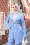 Cep Detaylı Bebe Mavisi Tesettür Kimono Takım