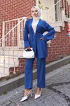 Cep Detaylı İndigo Tesettür Kimono Takım