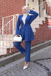 Cep Detaylı İndigo Tesettür Kimono Takım