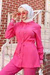 Fuşya Ribana Detaylı Tesettür Takım - Şık Spor Kadın İkili Takım