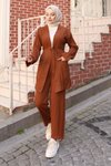 Kahverengi Cepli Tesettür Kimono Takım