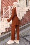 Kahverengi Cepli Tesettür Kimono Takım