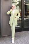 Mint Yeşil Cep Detaylı Tesettür Kimono Takım