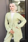 Mint Yeşil Cep Detaylı Tesettür Kimono Takım