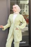 Mint Yeşil Cep Detaylı Tesettür Kimono Takım
