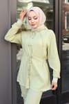 Mint Yeşili Ribana Detaylı Tesettür Takım - Şık ve Rahat Pantolonlu İkili Takım