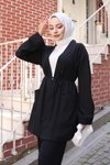 Siyah Cep Detaylı Tesettür Kimono Takım - Modern ve Şık İkili Takım