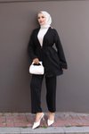 Siyah Cep Detaylı Tesettür Kimono Takım - Modern ve Şık İkili Takım