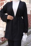 Siyah Cep Detaylı Tesettür Kimono Takım - Modern ve Şık İkili Takım