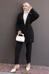 Siyah Cep Detaylı Tesettür Kimono Takım - Modern ve Şık İkili Takım