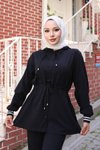 Siyah Ribana Detaylı Tesettür Takım - Rahat Şık İkili Kadın Takım