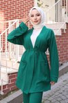 Yeşil Cep Detaylı Tesettür Kimono Takım