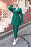 Yeşil Cep Detaylı Tesettür Kimono Takım