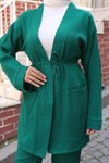 Yeşil Cep Detaylı Tesettür Kimono Takım