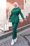 Yeşil Ribana Detaylı Tesettür Eşofman Takım – Rahat ve Şık İkili Spor Kombin