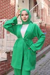 Zümrüt Cep Detaylı Tesettür Kimono Takım