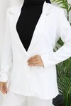Beyaz Tek Düğmeli Kadın Blazer Ceket