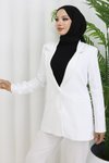 Beyaz Tek Düğmeli Kadın Blazer Ceket