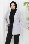 Gri Tek Düğme Kadın Blazer Ceket