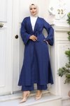 İndigo Apolet Detaylı Kimono Takım