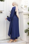İndigo Apolet Detaylı Kimono Takım