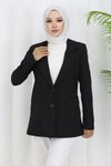 Women's Black Single-Button Blazer Jacket