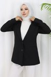 Kadın Siyah Tek Düğmeli Blazer Ceket