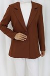 Kahverengi Tek Düğmeli Klasik Kadın Blazer Ceket